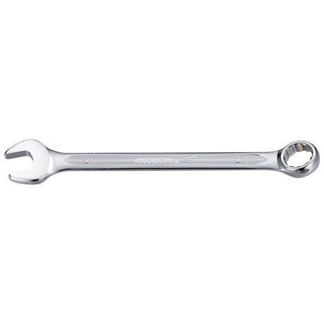 The Sparex Combination Spanner 19mm (Part No. S.113827) is a robust tool made from durable Chrome Vanadium, in a sleek silver finish, featuring a dual-ended design with an open-end on one side and a ring-end on the other.