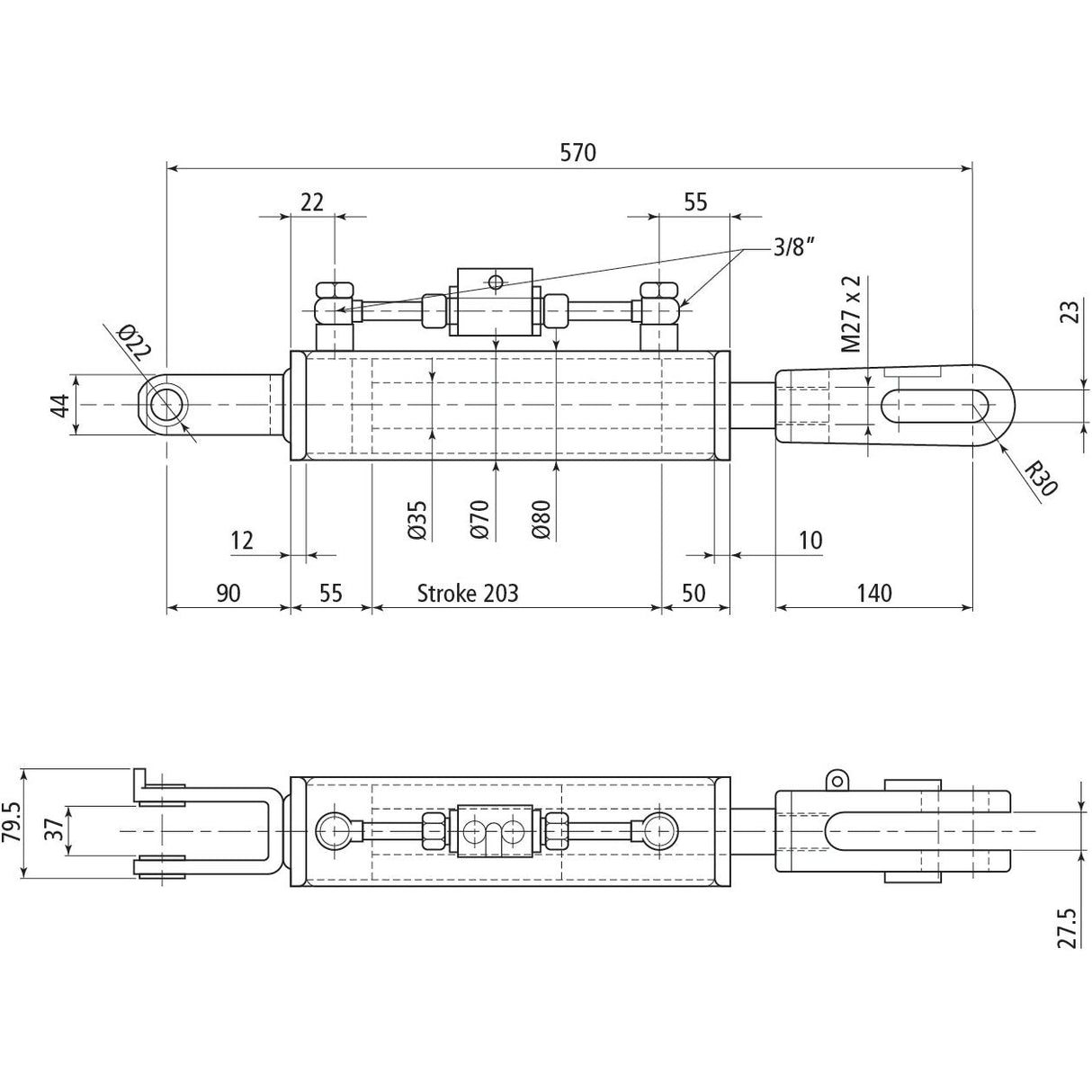 Hydraulic Levelling Box (Supplied with: Hoses), Min. Length: 570mm, Cylinder Bore: 70mm.
 - S.113920 - Farming Parts