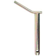 A Sparex Swinging Drawbar Hinge Pin 25x175mm (Part No. S.11462) is a metal pin with two holes and a bent top, designed to meet precise product specifications.
