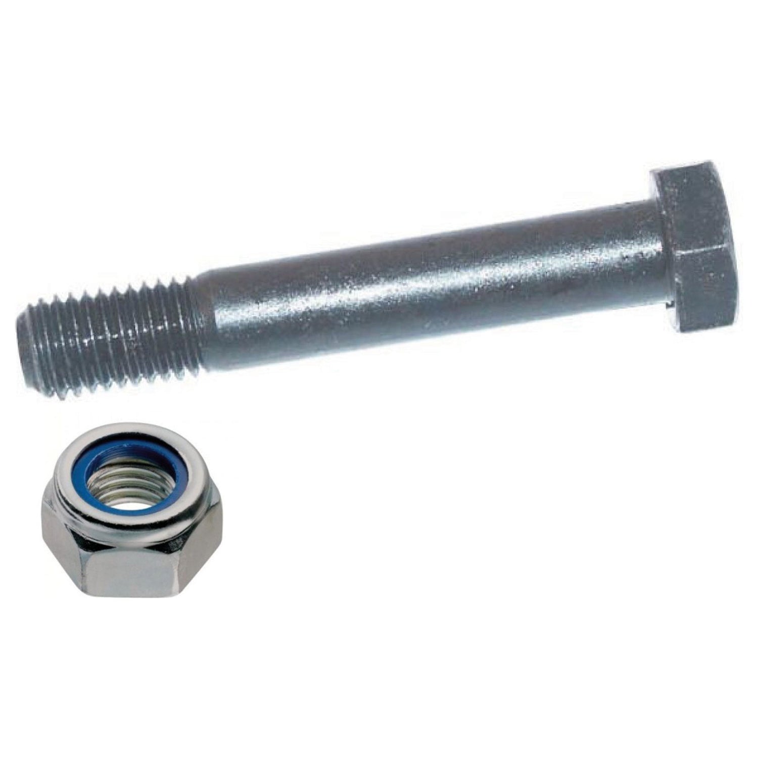 The Sparex Hexagonal Head Bolt With Nut (TH) - M16 x 100mm, features a tensile strength of 10.9 and includes a matching hexagonal locking nut with a blue ring, available as Sparex Part No. S.115024 in boxes of 25 pieces.