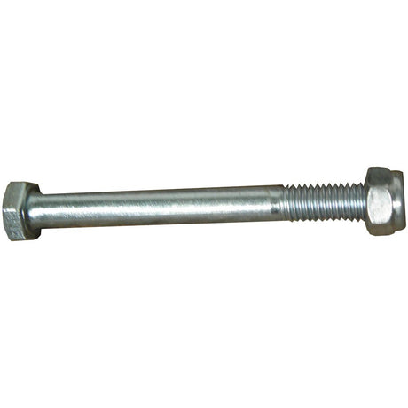 Close-up of a Sparex Hexagonal Head Bolt With Nut (TH) - M16 x 100mm, Tensile strength 10.9, featuring a threaded end and hexagonal head, isolated on a white background.