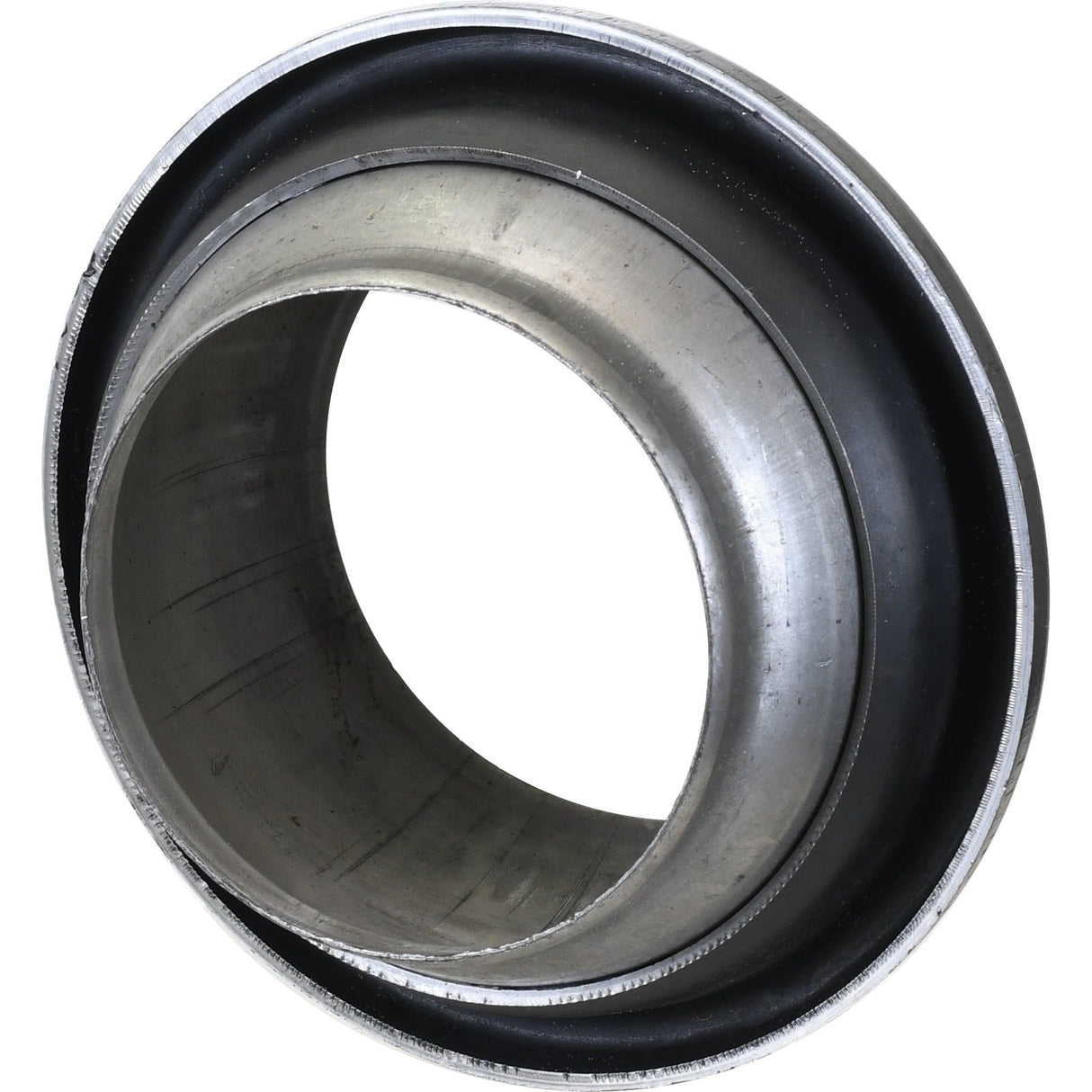 Close-up of the Sparex Weld on Ball - Male - 5" (120mm) (Galvanised) - S.115036, showcasing its circular, hollow structure with visible inner and outer layers.