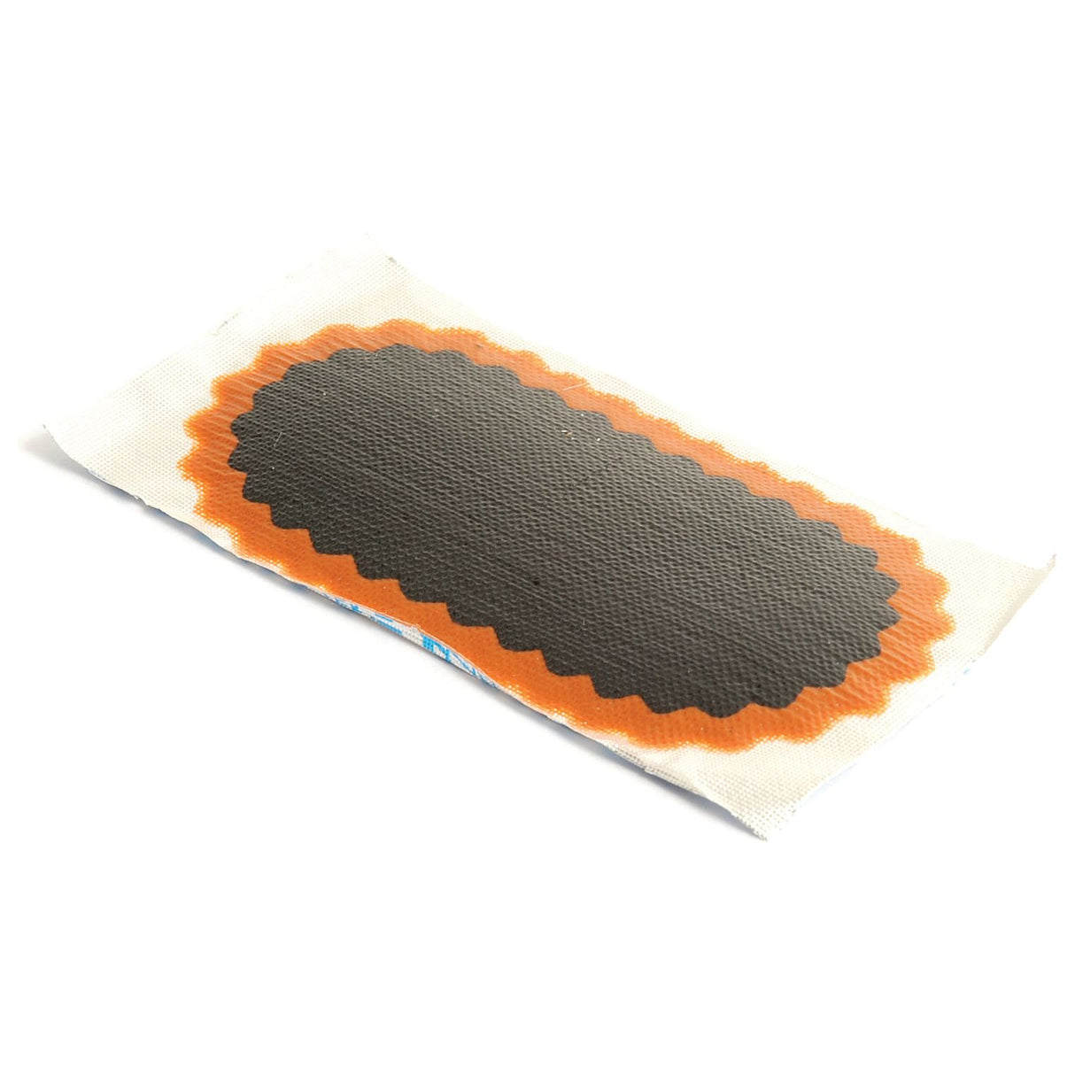 An oval repair patch (No. 7), measuring 74 x 37mm, from Sparex with an orange border and dark gray center, perfect for cycle tubes, placed on a white surface.