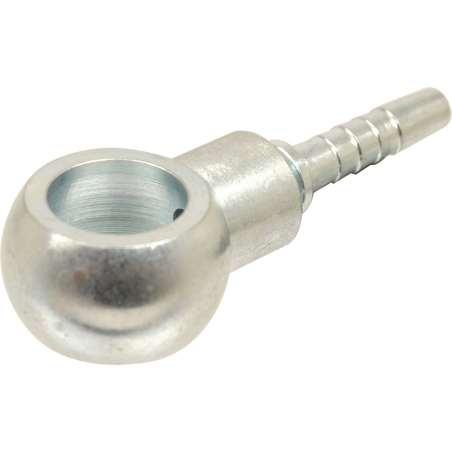 Image of a Sparex Dicsa BSP Banjo Insert 5/16'' x 1/4'' Ø (Sparex Part No. S.116702), showcasing a metal banjo fitting with a spherical head and an attached barb connector.