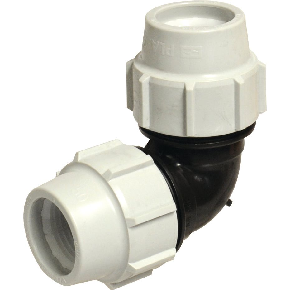 A Sparex 90° Elbow - 50mm x pipe fitting, product number S.119863, featuring compression connections on both ends.