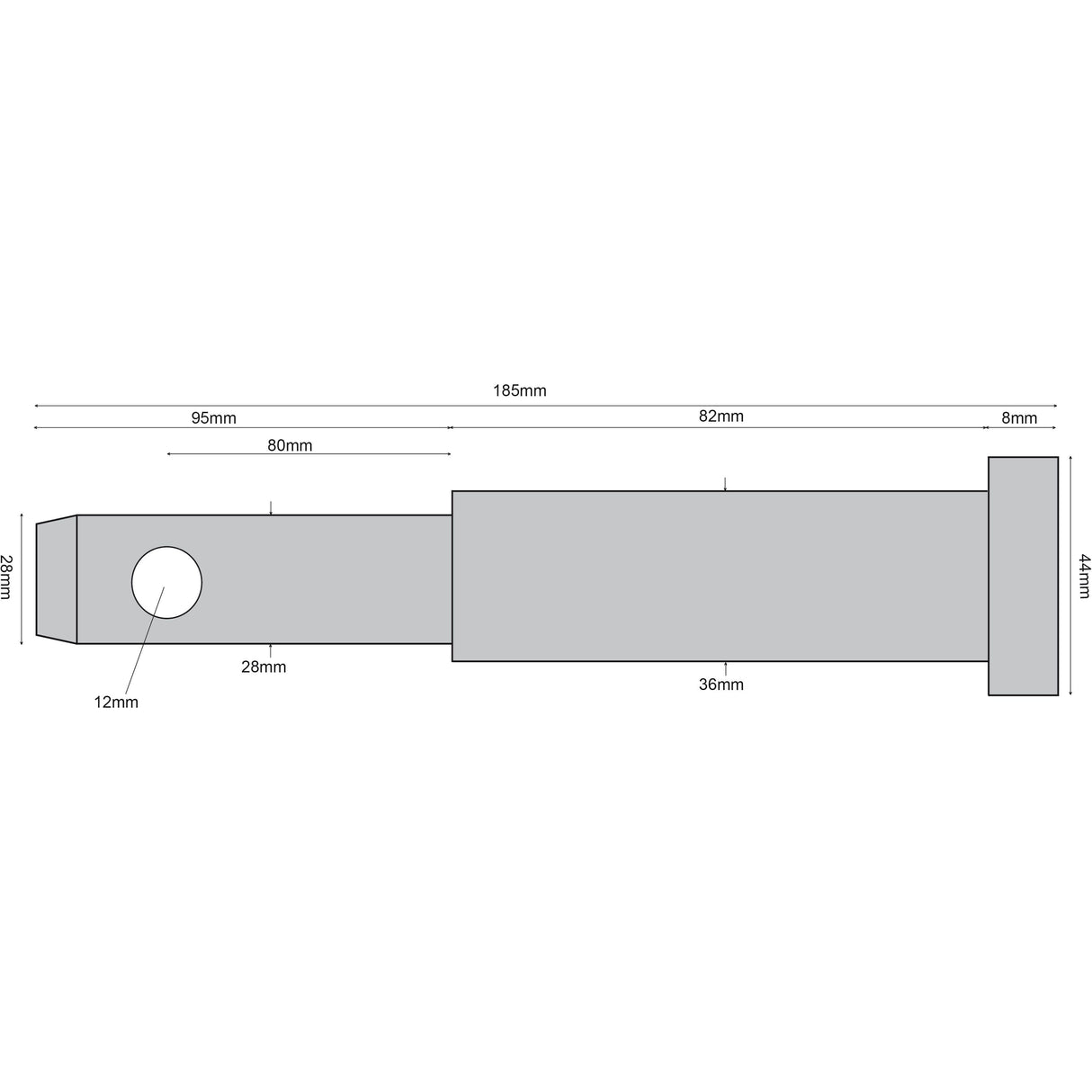 Lower link implement pin dual 28 - 36x185mm, Thread size  xmm Thread size 2/3
 - S.12022 - Farming Parts