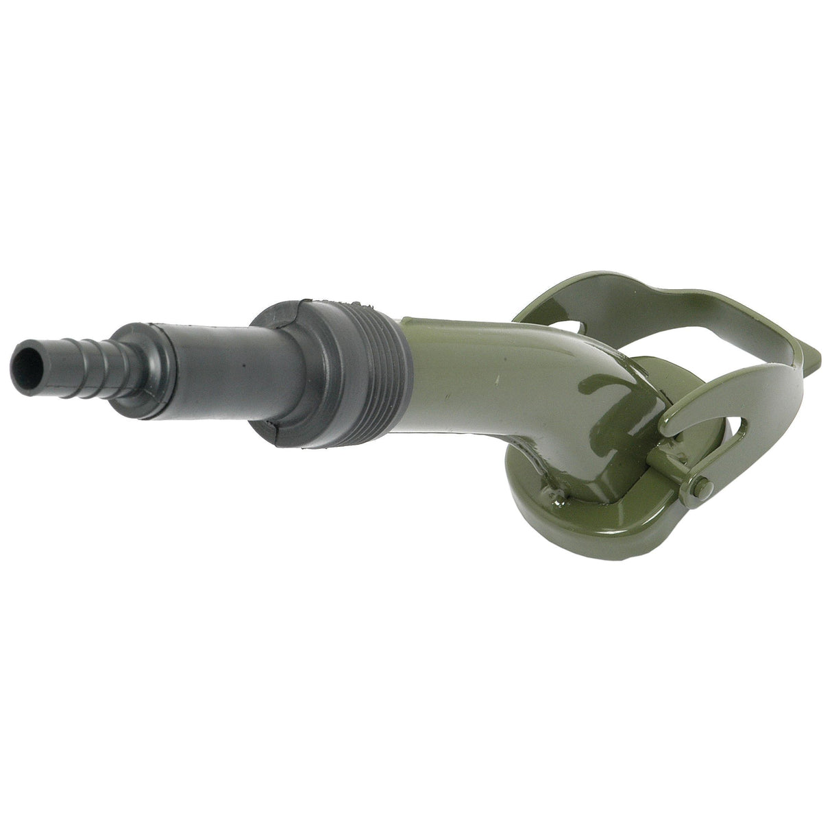 A green Sparex Rigid Spout for Jerry Can (Sparex Part No. S.12693) features a 12mm ribbed hose connector and a spout, making it ideal for use with a jerry can.