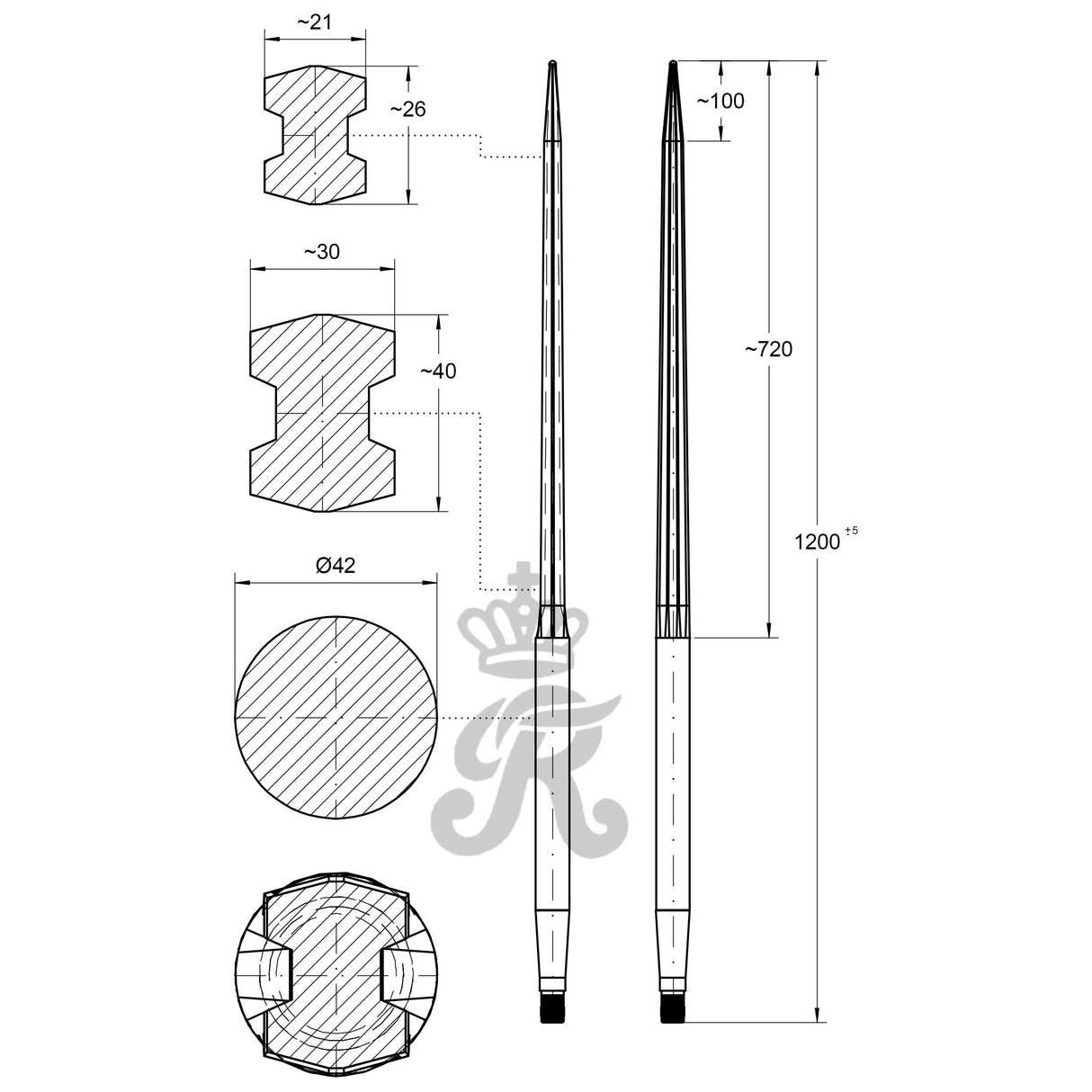 Loader Tine - Straight 1,200mm, (H - fluted)
- S.130041 - Farming Parts