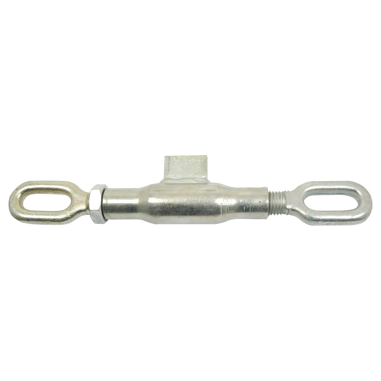 The Sparex Stabiliser Turnbuckle Assembly (Sparex Part No. S.13268) with eye-shaped ends features an M20x2.5 metric thread and is used for adjusting tension or length in cables and ropes, offering a minimum length of 273mm and a maximum length of 370mm.
