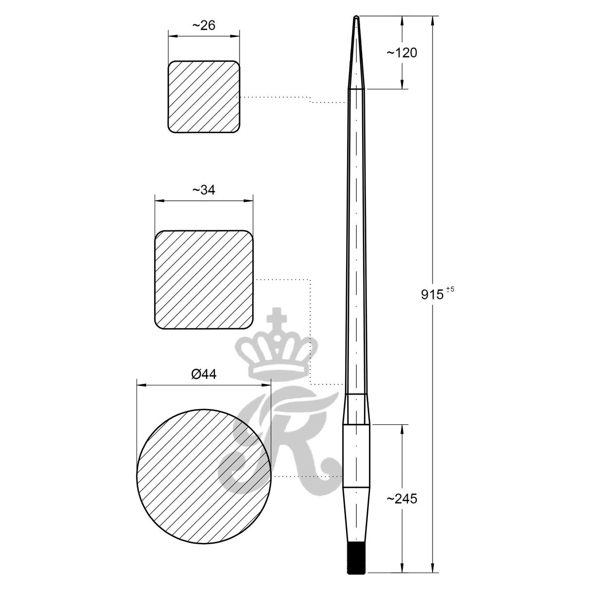 Loader Tine - Straight 915mm, Thread size: M28 x 1.50 (Square)
 - S.135882 - Farming Parts