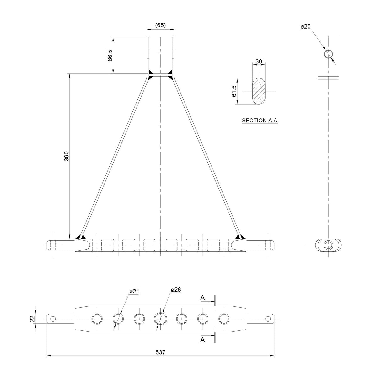 Drawbar Hitch System (Cat. 1) No. holes: 7, 508mm.
 - S.144789 - Farming Parts