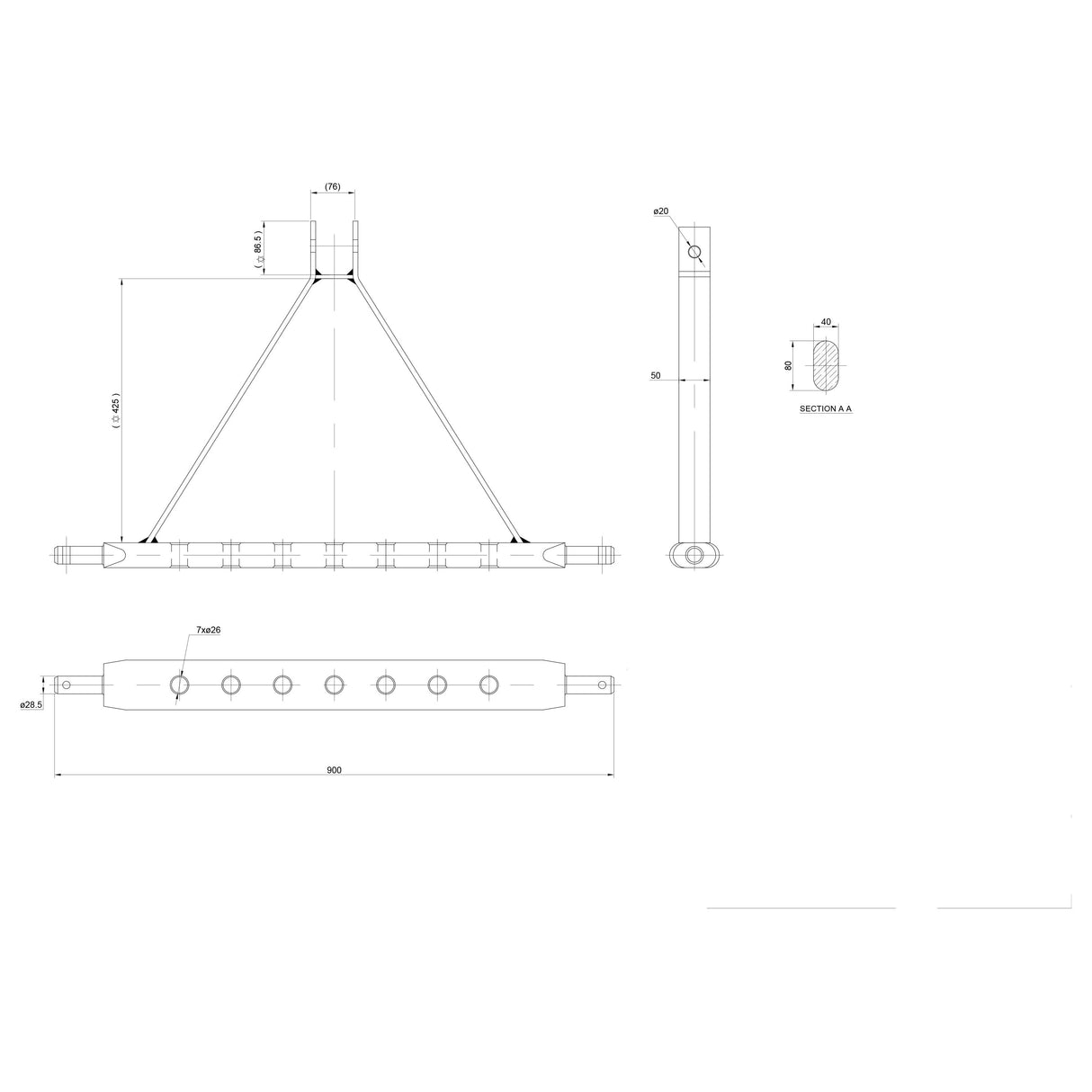 Drawbar Hitch System (Cat. 2) No. holes: 7, 862mm.
 - S.144792 - Farming Parts