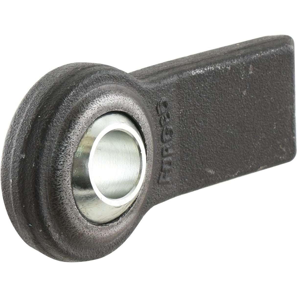 Close-up of a Sparex Lower Link Weld On Ball End (Cat. 1) with the engraving "M19" on its black metal surface. The precise ball width complements its robust design.