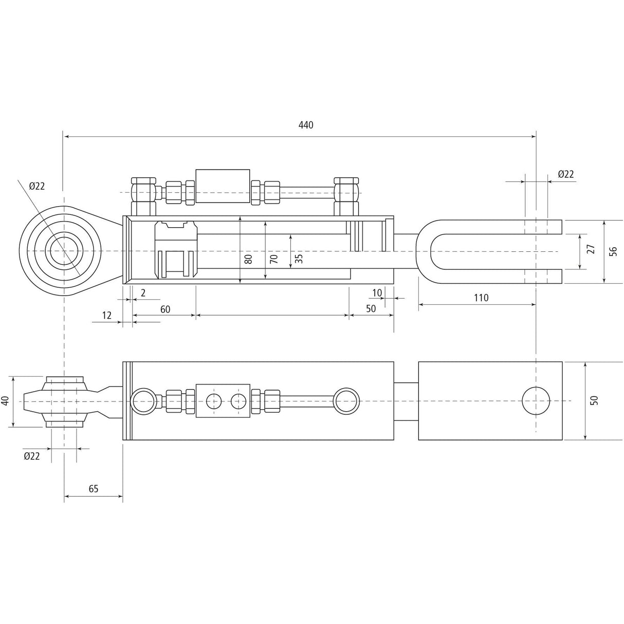 Hydraulic Levelling Box (Supplied with: Hoses), Min. Length: 440mm, Cylinder Bore: 70mm.
 - S.153733 - Farming Parts