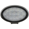 Massey Ferguson LED Work Light, Class 5 interference with 4500 Lumens raw power and a voltage range of 10-30V (S.163906), featuring an oval shape, grid-patterned lens, and dark gray housing. The background prominently displays overlapping "Sparex" text.