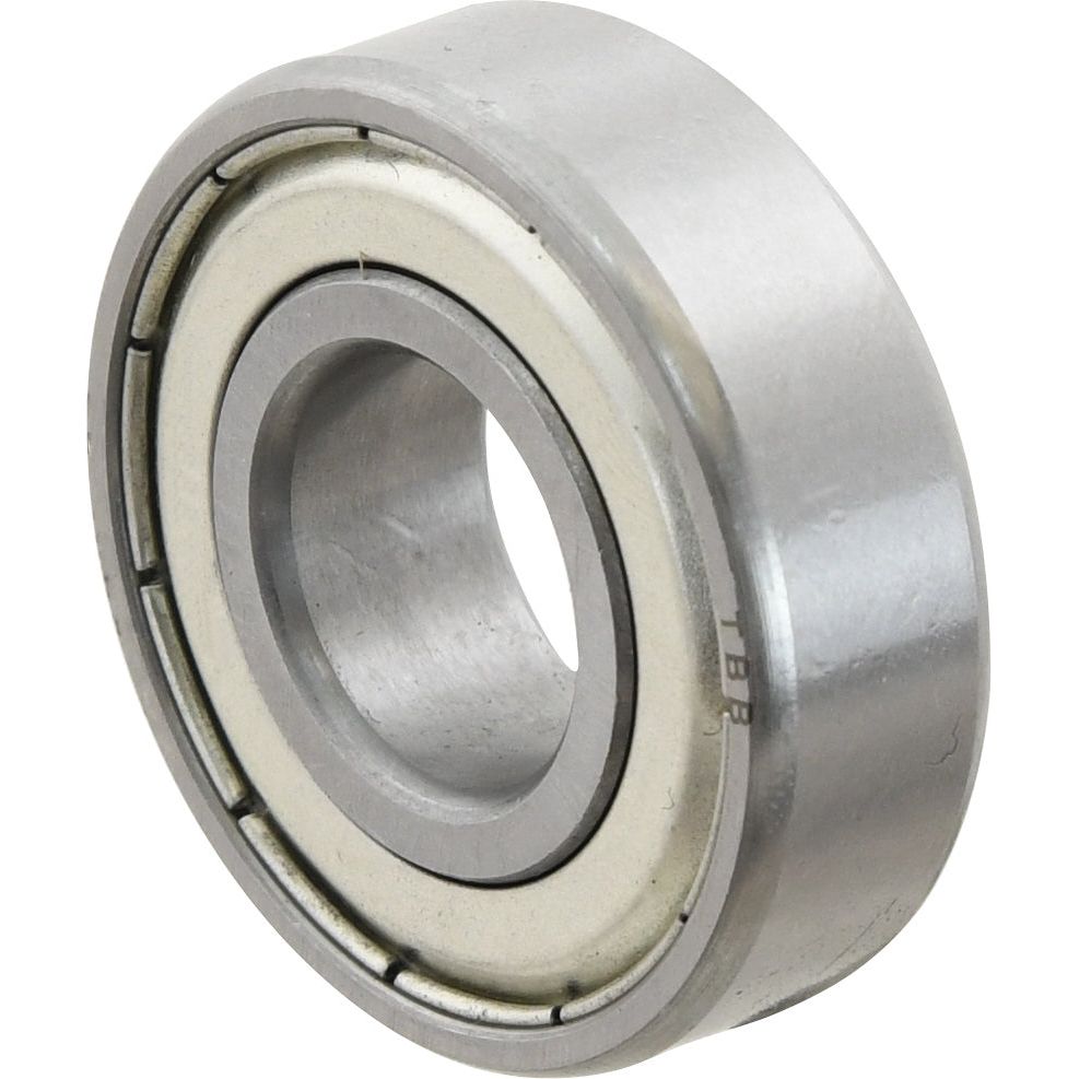 Close-up of a Sparex Deep Groove Ball Bearing (6202ZZ) - S.18068 featuring an inner and outer ring. The cylindrical bearing boasts a smooth, polished surface.