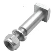 A Sparex Lower Link Pin Cat. (Part No. S.66334), a zinc-plated metal bolt with a square head, accompanied by a washer and a hex nut, featuring thread type UNF, isolated on a white background.