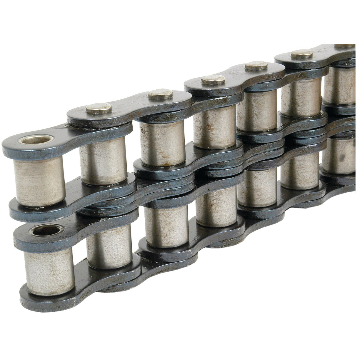 A close-up of the Drive Chain - Duplex, 20B-2 (5M) (Sparex Part No.S.20019) by Sparex, featuring interconnected links that highlight the detailed structure of each connecting link.