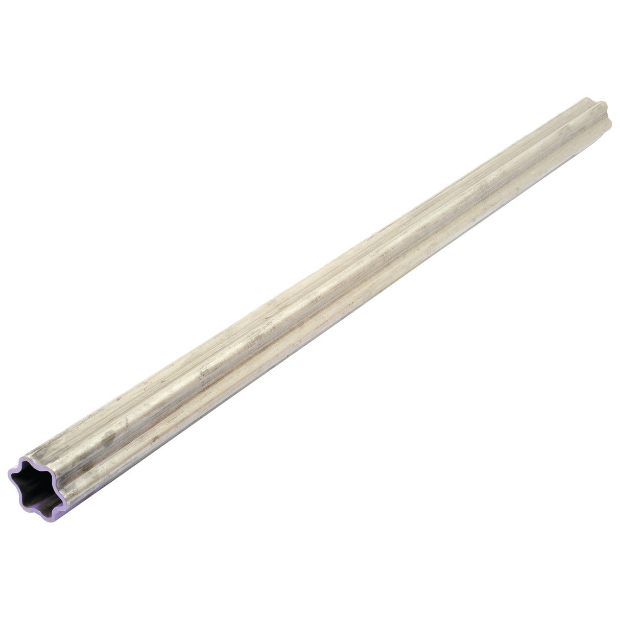 A one-meter-long, silver Rilsan® coated PTO tube with a star profile at one end, offered by Sparex, known as the S5G Star Profile Tube (S.20238).