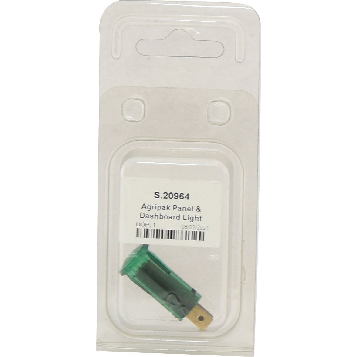 A green Sparex Panel and Dashboard Light, encased in clear polycarbonate packaging with product code S.20964, features a spade terminal for easy installation.
