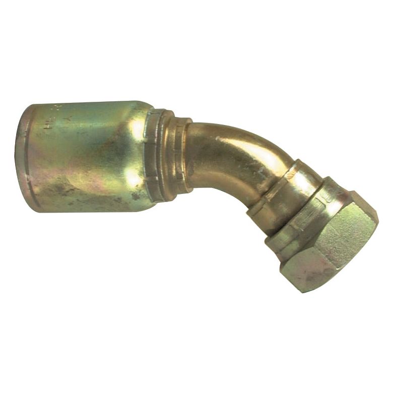 The Sparex Hose Insert 3/8'' (S.2140606) is a metallic elbow-shaped fitting with a nut on one end, specifically designed to connect DN10 pipe sections at an angle.