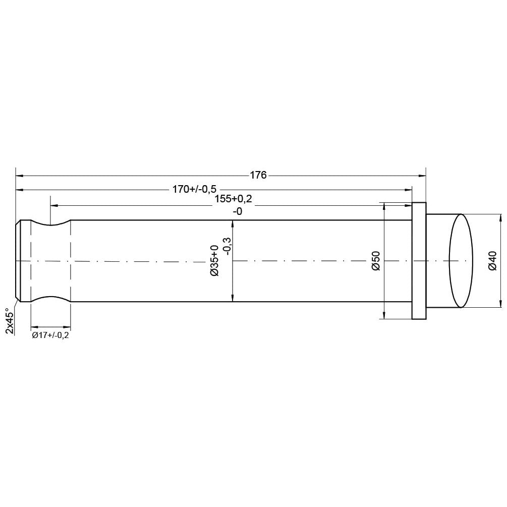 Technical drawing of the Loader Tine - Straight 1,200mm (Star) - S.21523 by Sparex, showing various dimensions such as lengths and diameters, including a straight tine length of 1,200mm.