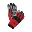 Introducing the Buckler - Agricultural Gloves - HG1: a pair of red and black work gloves with reinforced palms and fingers, featuring the "BUCKLER" label on the wrist area. These EN certified HandGuardz Gloves deliver superior protection for demanding tasks.