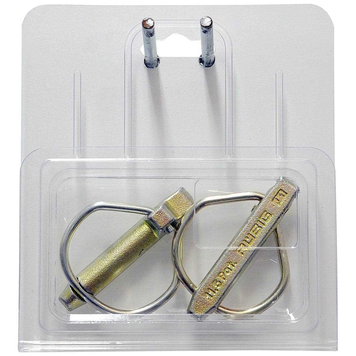 A packaged pair of Rűbig Safety Linch Pins, branded by Sparex (Part No. S.22539), attached to a display card with two hanging hooks visible at the top, Pin Ø11.5mm x 46mm (2 pcs. Agripak).