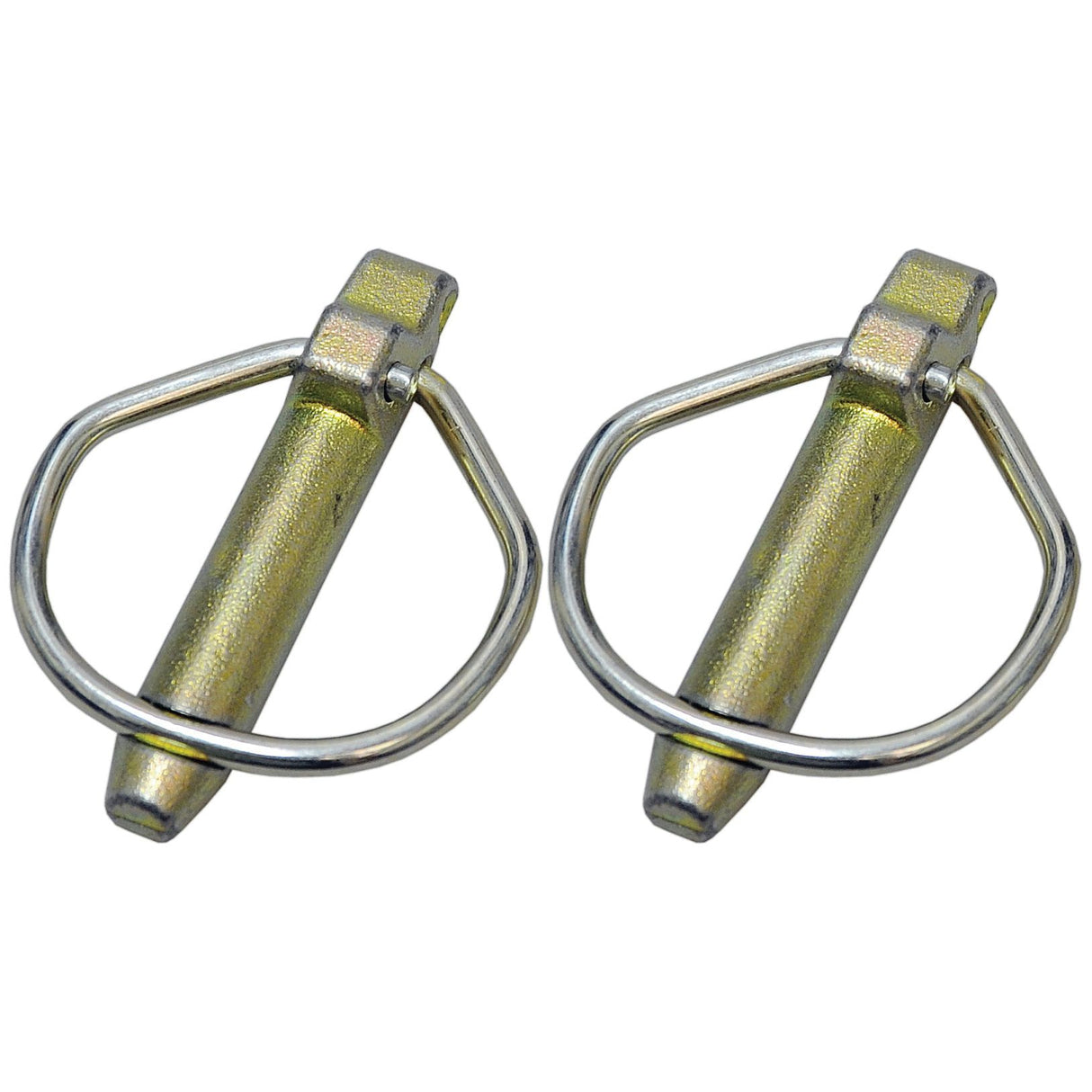 Two Rűbig Safety Linch Pins with looped wire rings, perfect for securing your equipment. Available through trusted brands like Agripak and Sparex, Sparex Part No.S.22539.
