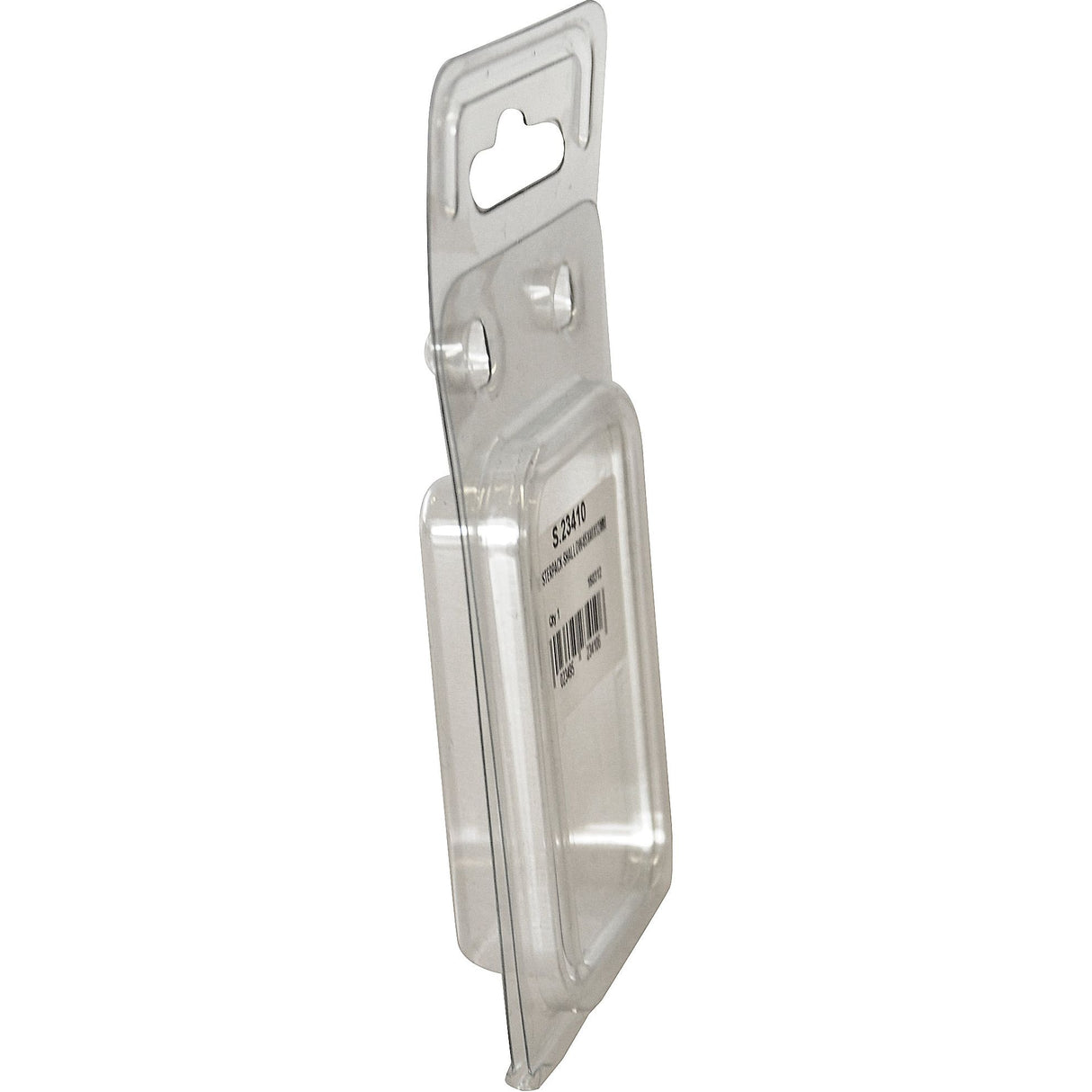 The Snappack - 1 Shallow (65 x 40 x 12mm) from Sparex, identified as Part No. S.23410, is a clear plastic clamshell packaging with a hang tab designed for small items, providing secure storage.