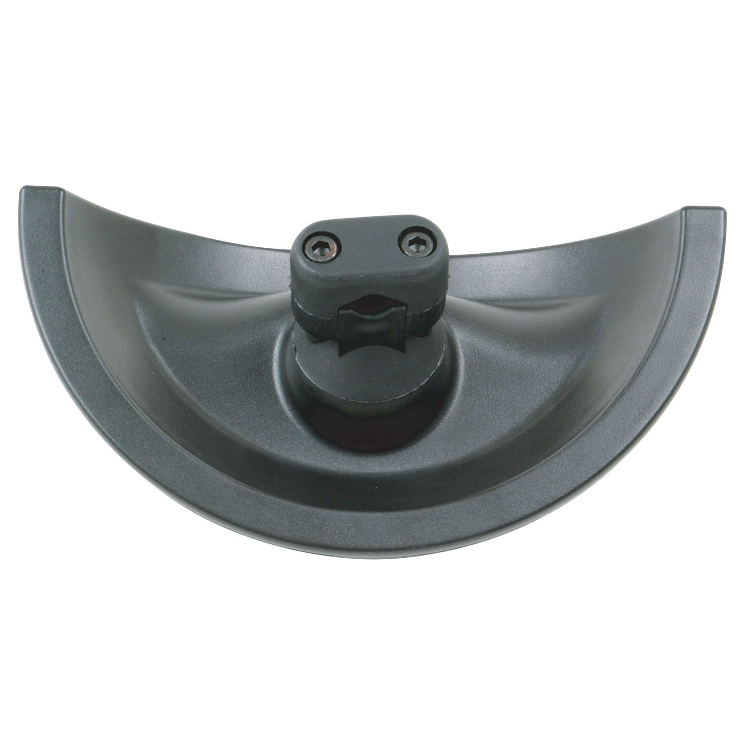 Black, half-moon shaped plastic component identified as the Fish Eye Mirror, 125 x 250mm (S.23999) by Sparex, featuring a central mounting bracket and two visible screws commonly used in various machinery applications.
