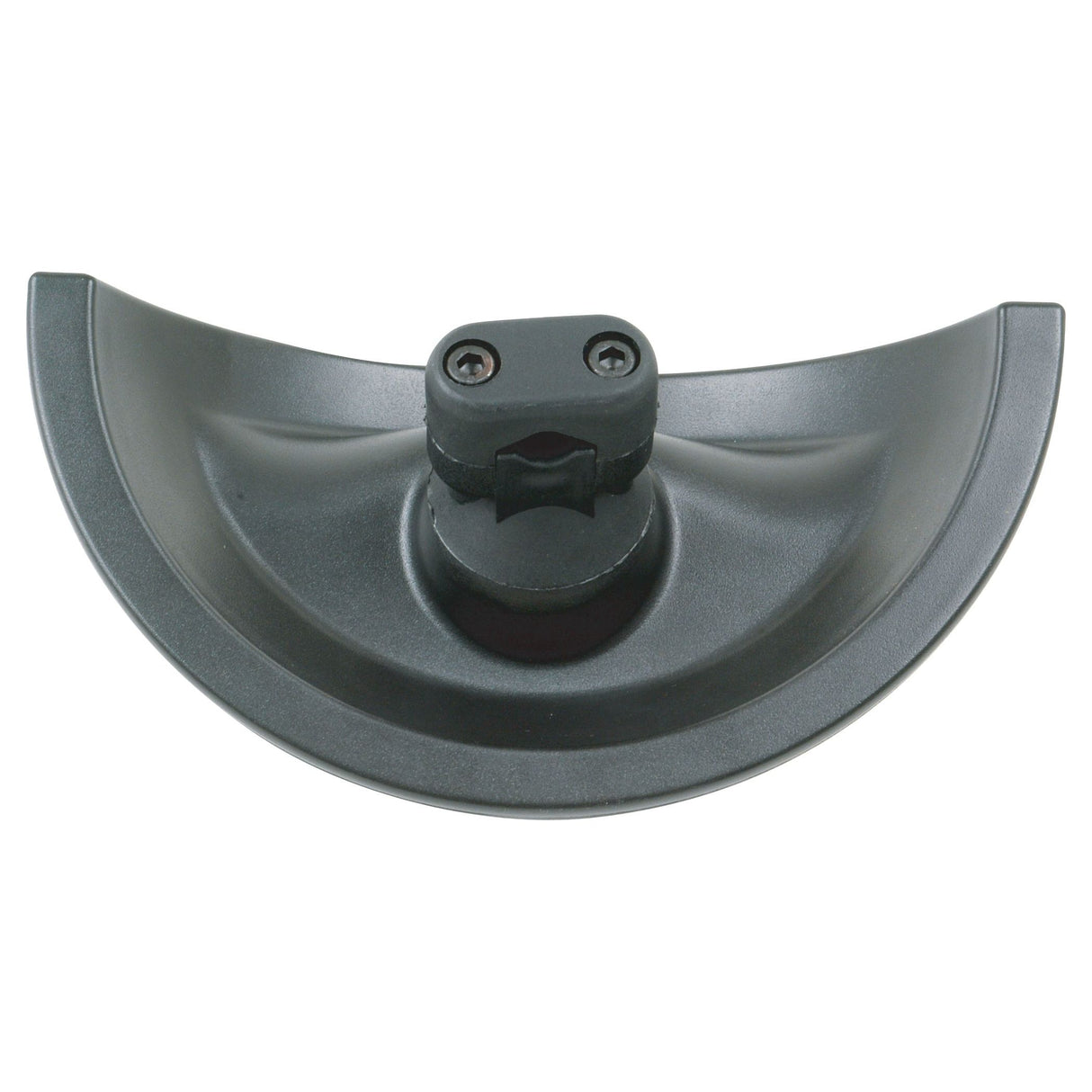 Black, half-moon shaped plastic component identified as the Fish Eye Mirror, 125 x 250mm (S.23999) by Sparex, featuring a central mounting bracket and two visible screws commonly used in various machinery applications.