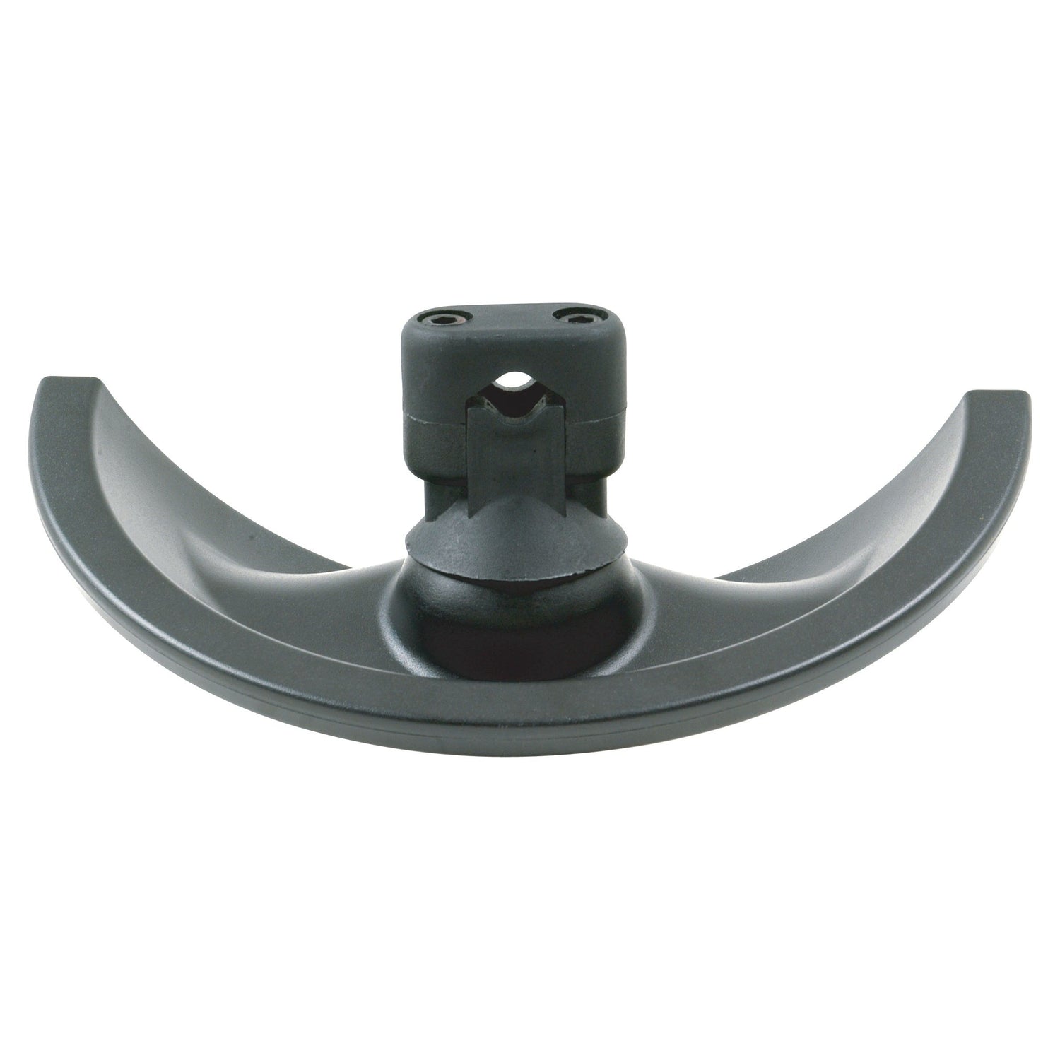 Fish Eye Mirror, 125 x 250mm - S.23999 by Sparex: a curved, crescent-shaped plastic component with a central attachment point featuring a rectangular slot and two screw holes.