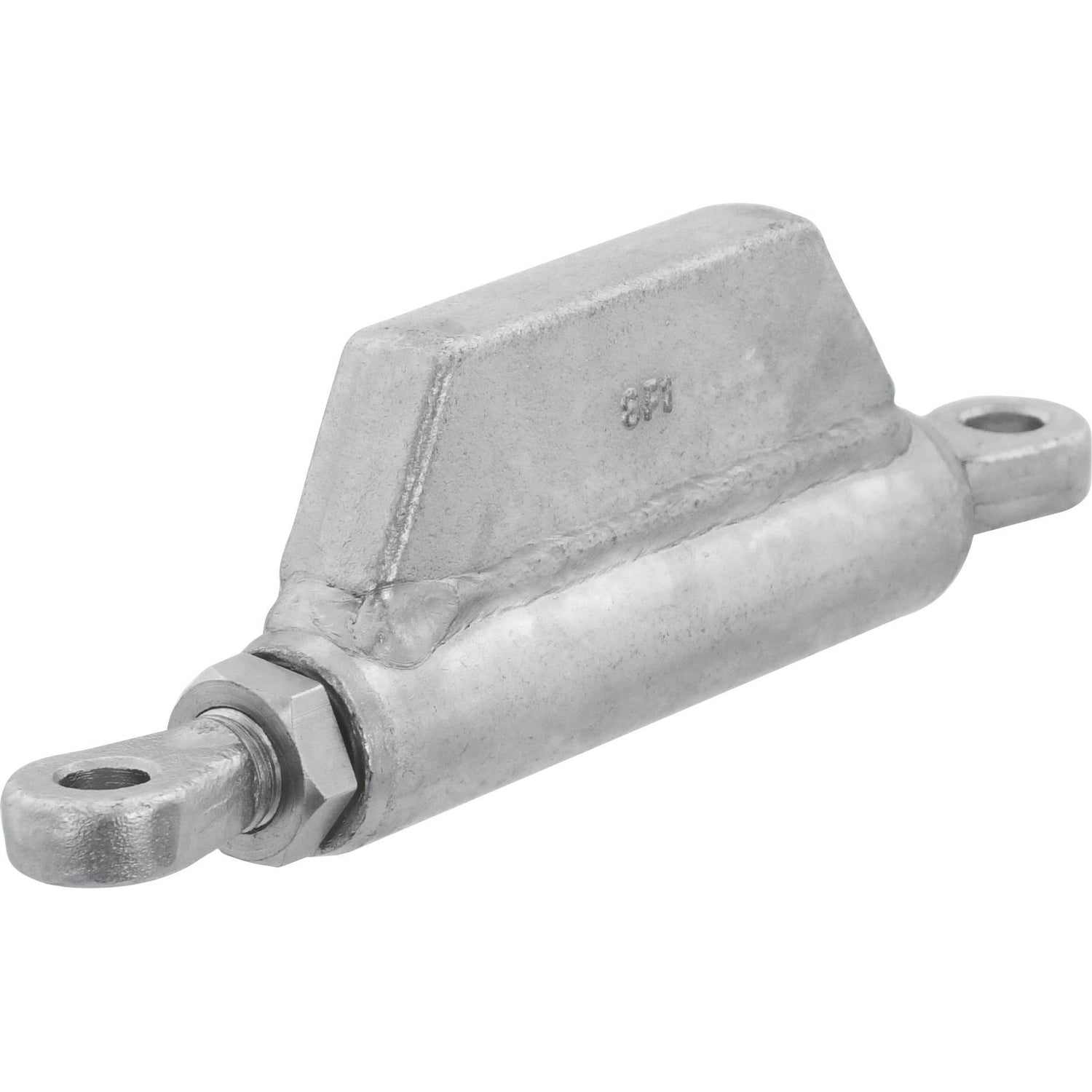 Introducing the Sparex Stabiliser Turnbuckle 3/4'' UNC (Part No. S.25258), a silver industrial sacrificial anode designed for corrosion protection in marine or other metal structures. This high-quality product features a centralized bar and attachment loops at each end, ensuring durable and secure installation with precise thread length for reliable performance.