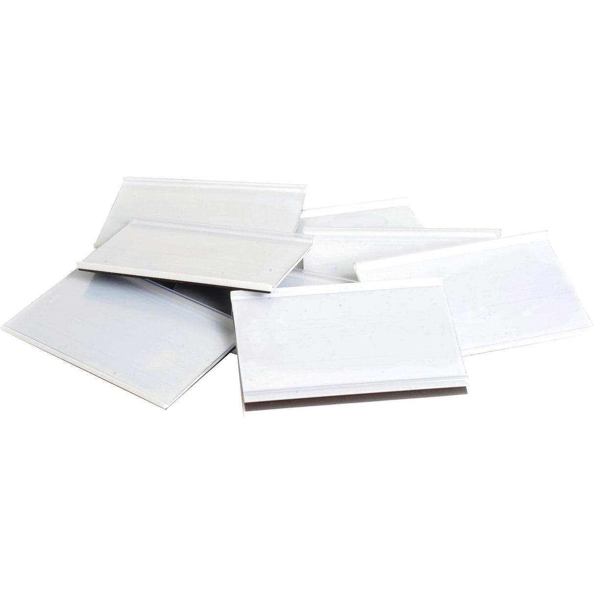 A collection of Sparex Magnetic Bar Code Display Tags (70mm x 43mm), also known as Sparex Part No. S.26228, is arranged haphazardly on a white background, showcasing their suitability for use as magnetic display tags.