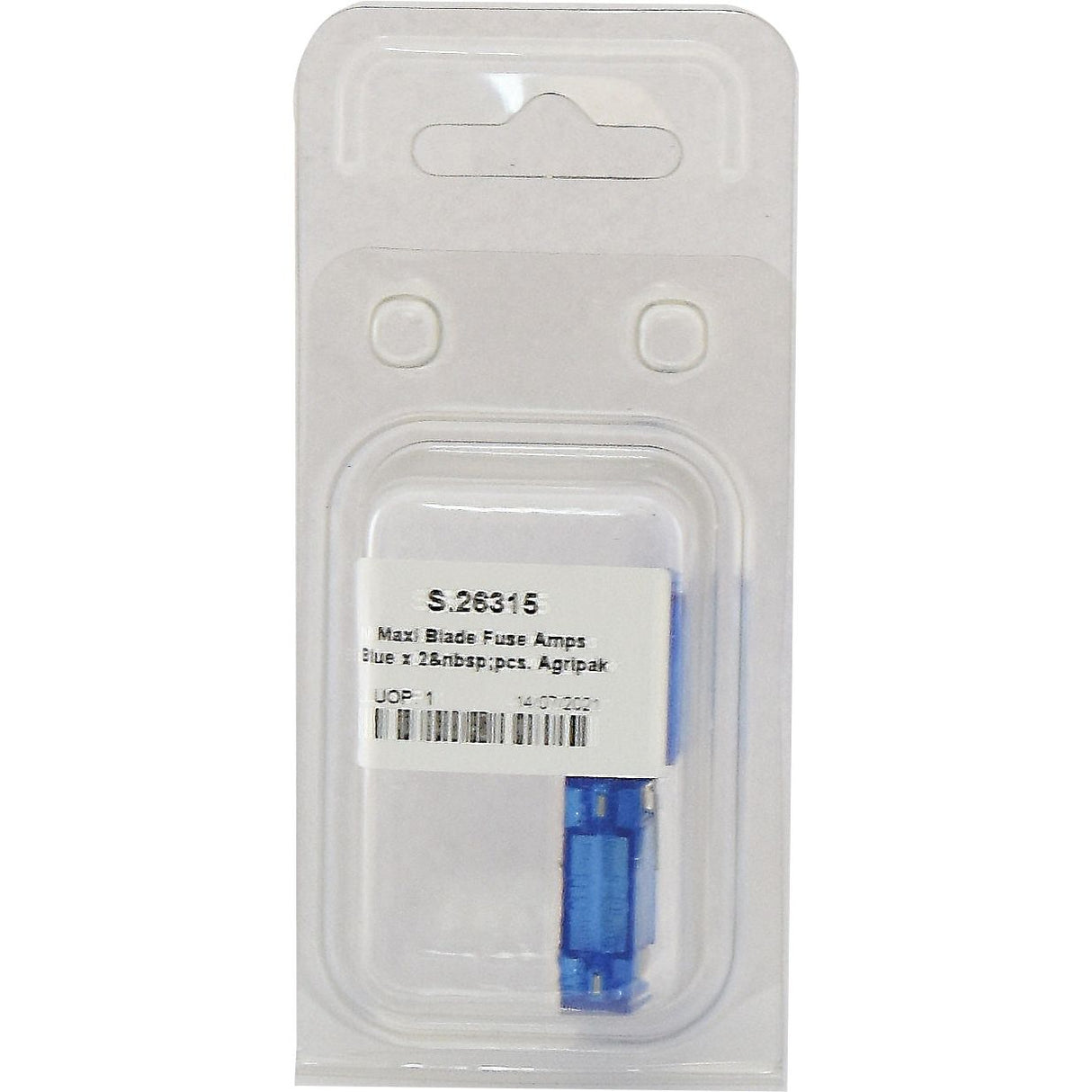 A package containing a blue Maxi Blade Fuse, labeled "Maxi Blade Fuse 60 Amps Blue x 2 pcs. Agripak | Sparex Part No.S.26315," by the brand Sparex.