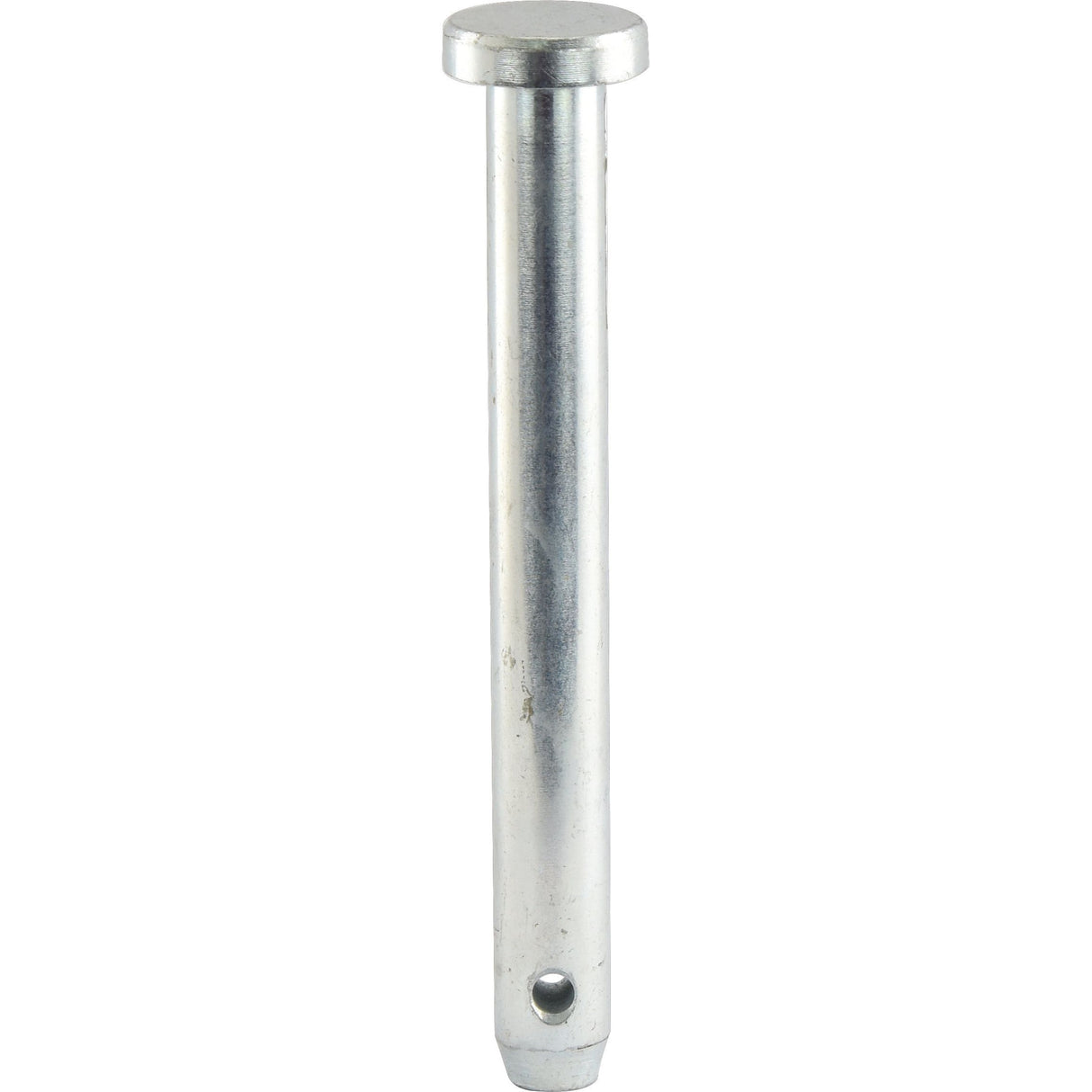 The Loader pin 19x149mm Cat.1 - S.2632 by Sparex is a standard cylindrical metal pin with a flat head, measuring 19mm (3/4'') in diameter and featuring a small hole near the bottom.
