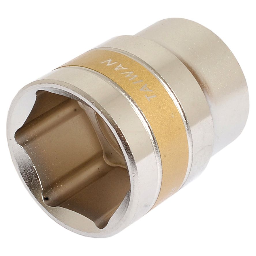 Close-up of the Sparex Standard Socket 1/2'' Drive (Part No. S.26842) featuring a metallic finish and a gold-tone band labeled "TAIWAN." This 27mm socket seamlessly fits on a 1/2'' drive.
