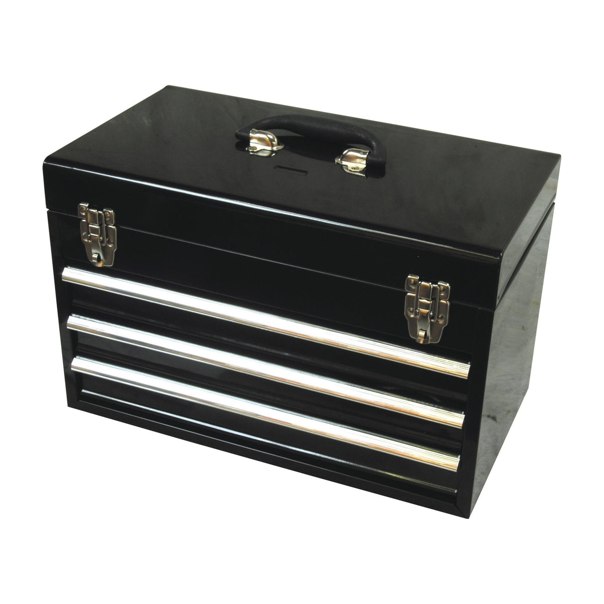 A Sparex tool box (Sparex Part No. S.27304) in black, featuring a carrying handle on top, three drawers with silver handles, and two silver latches on the front.