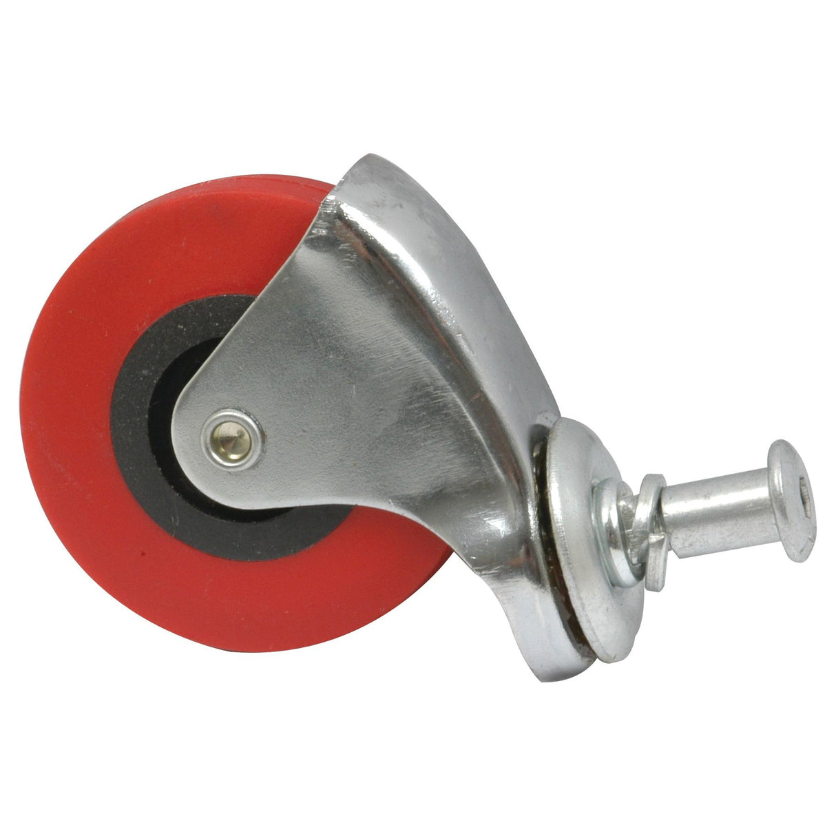 Introducing the Sparex Plastic/Nylon Replacement Wheel - CapacityWheel Ø (Sparex Part No. S.27515), a versatile red caster wheel complete with a metal bracket and stem, perfect for enhancing the mobility of your furniture or equipment. Ideal as a replacement wheel to improve the functionality of your crawler board.
