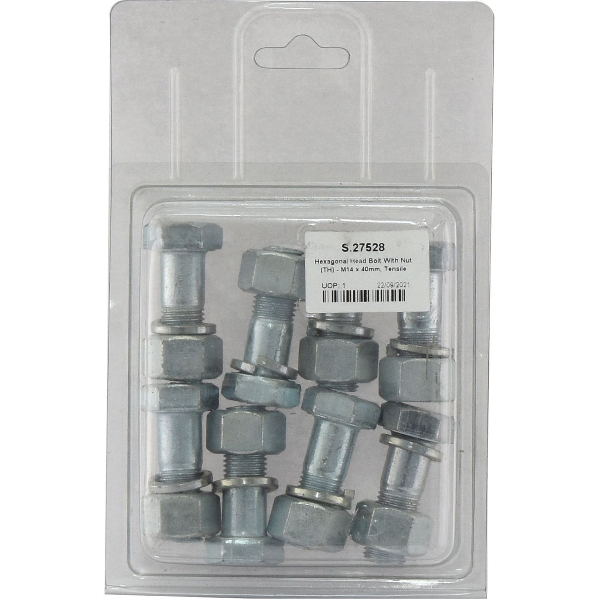 Hexagonal Head Bolt With Nut (TH) - M14 x 40mm, Tensile strength 12.9 (8 pcs. Agripak)
 - S.27528 - Farming Parts