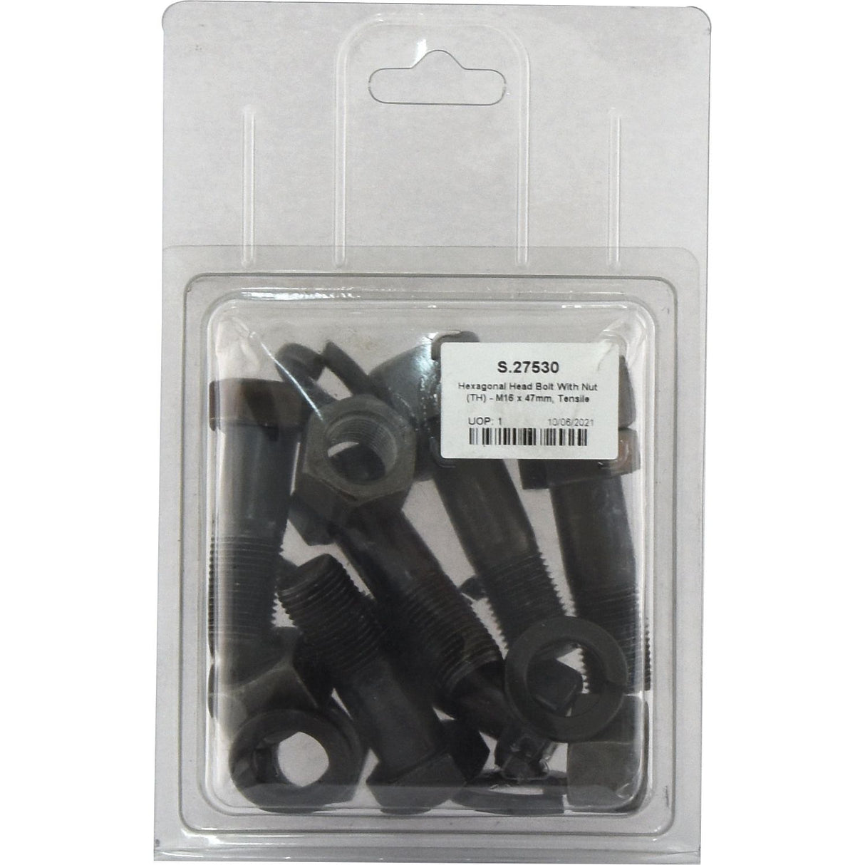 Hexagonal Head Bolt With Nut (TH) - M16 x 47mm, Tensile strength 10.9 (6 pcs. Agripak)
 - S.27530 - Farming Parts