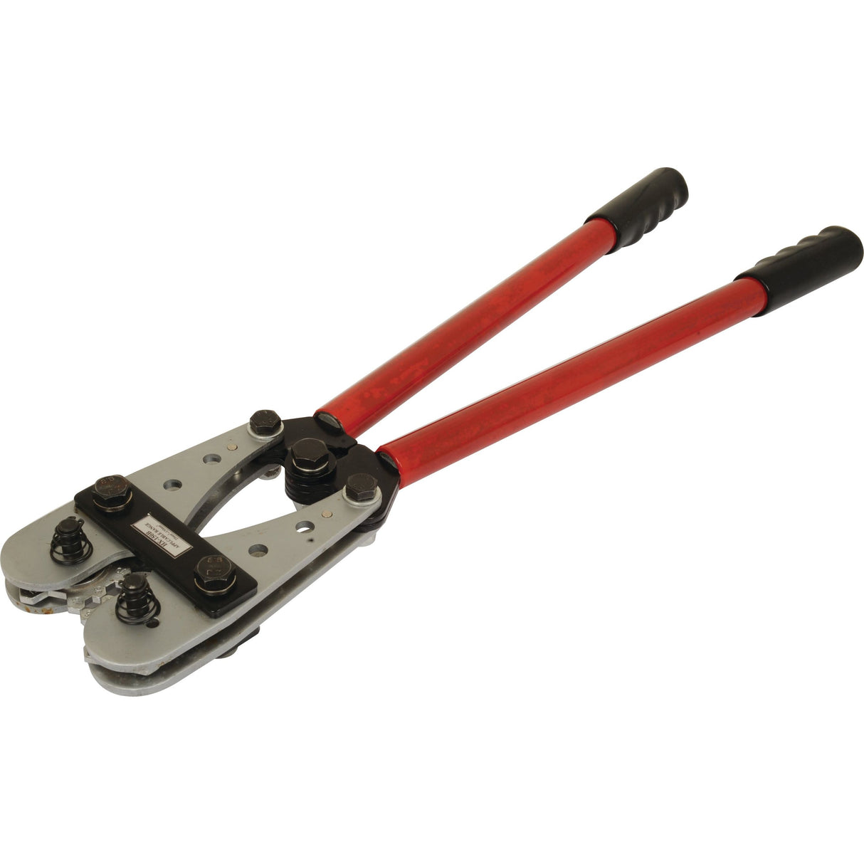 The Crimping Tool - S.27990 by Sparex, featuring red handles and a black and silver cutting mechanism, is ideal for heavy-duty tasks.