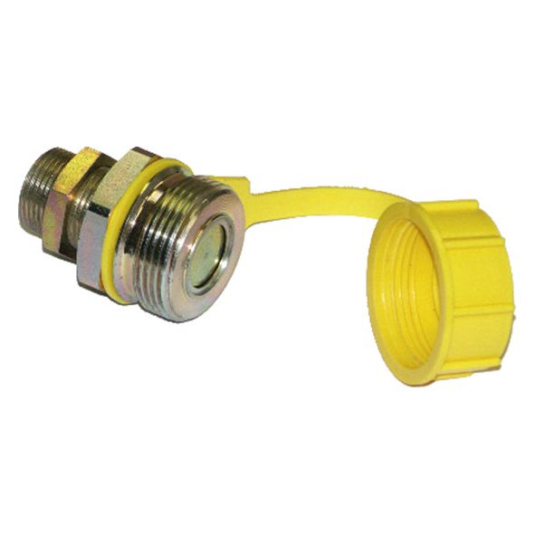 A FLAT-FACE BULKHEAD HYDR. COUPLING TUBE 15 (Sparex Part No.S.28547) from Sparex, with a yellow protective cap attached by a flexible band.