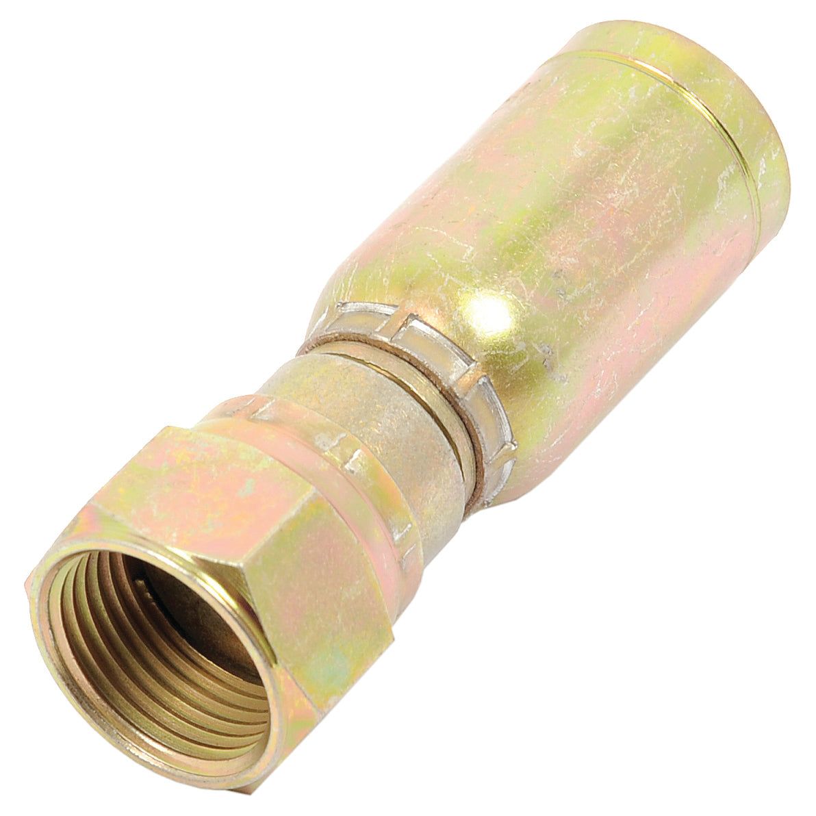 A close-up image of the Sparex Hose Insert 3/8'' x - S.2861306, featuring a metallic hydraulic hose fitting with a threaded end and a hexagonal section for wrench tightening, suitable for various applications.