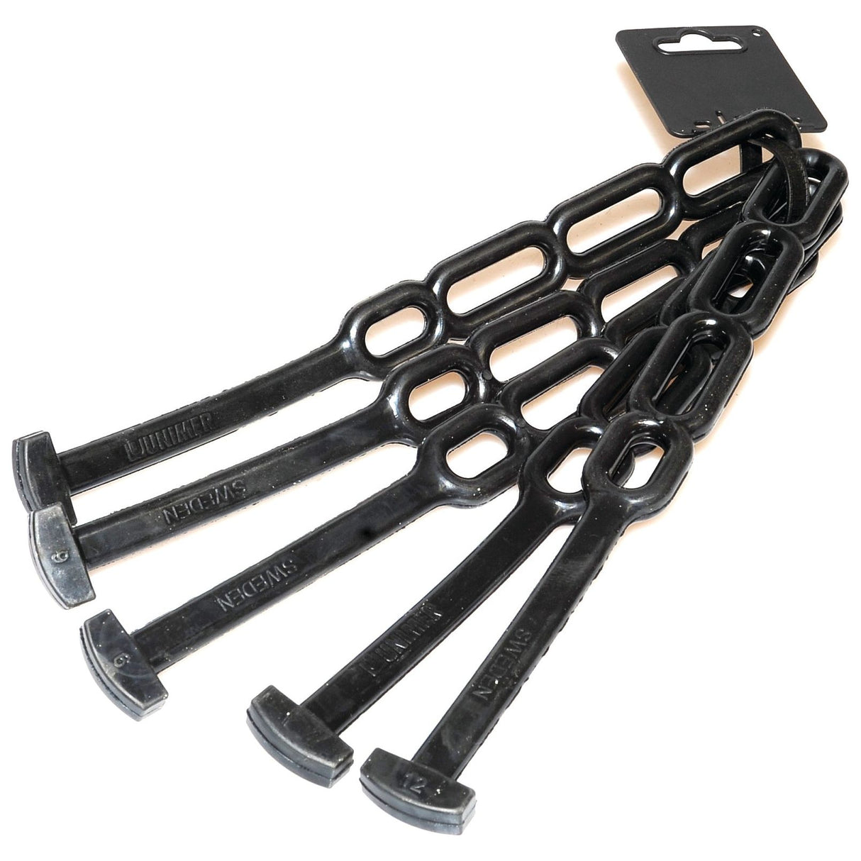 Presenting the Sparex TAG Strap Rubber Tensioner, 280mm in length with 4 large loops at each end. Available in a pack of five (S.28945), these high-quality tensioners are versatile and reliable, suitable for numerous applications. Each set is neatly packaged together with a convenient cardboard tag.