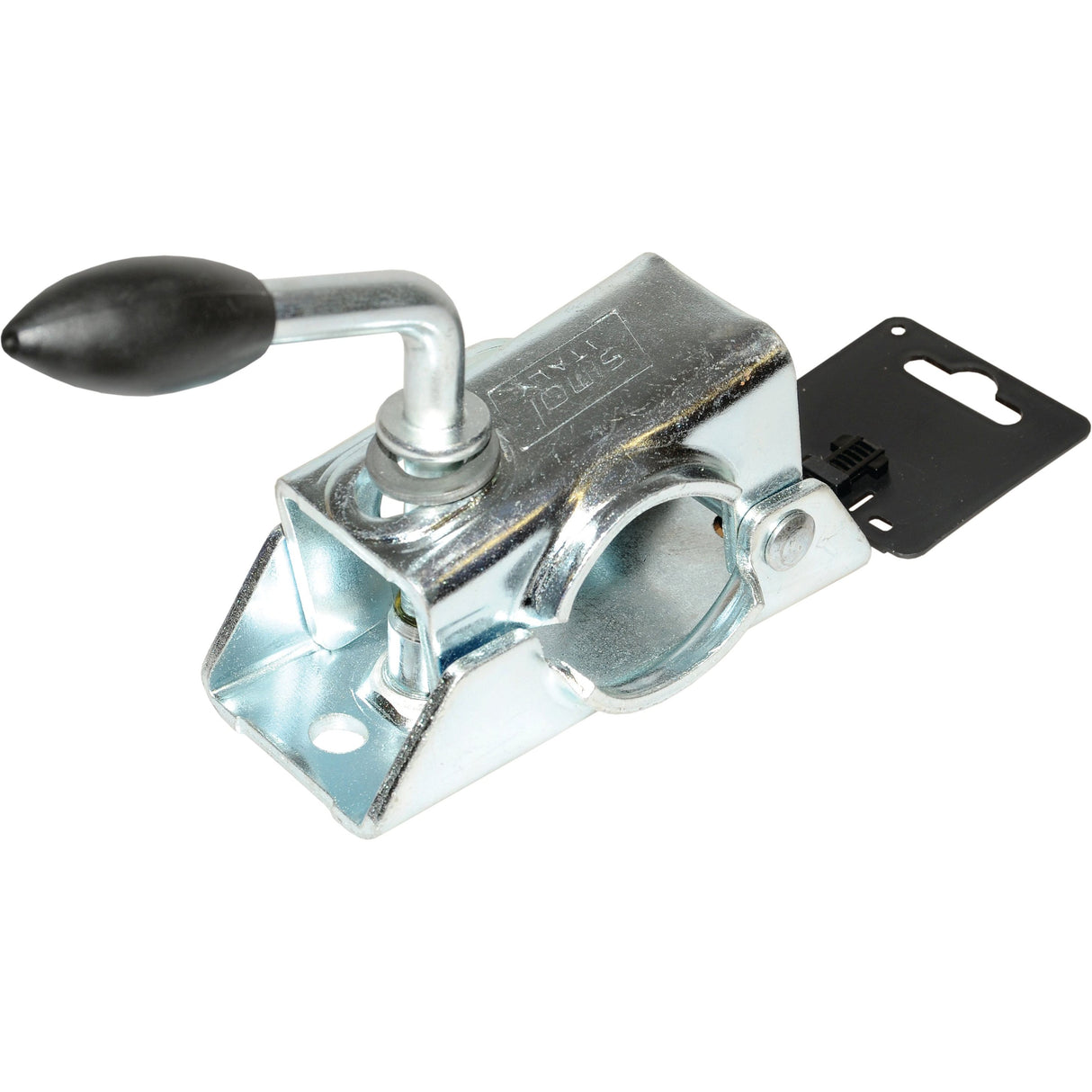 A Sparex Tag - Wheel Jack Bracket (Sparex Part No. S.28948) with a black handle, designed to secure a trailer to a towing vehicle.