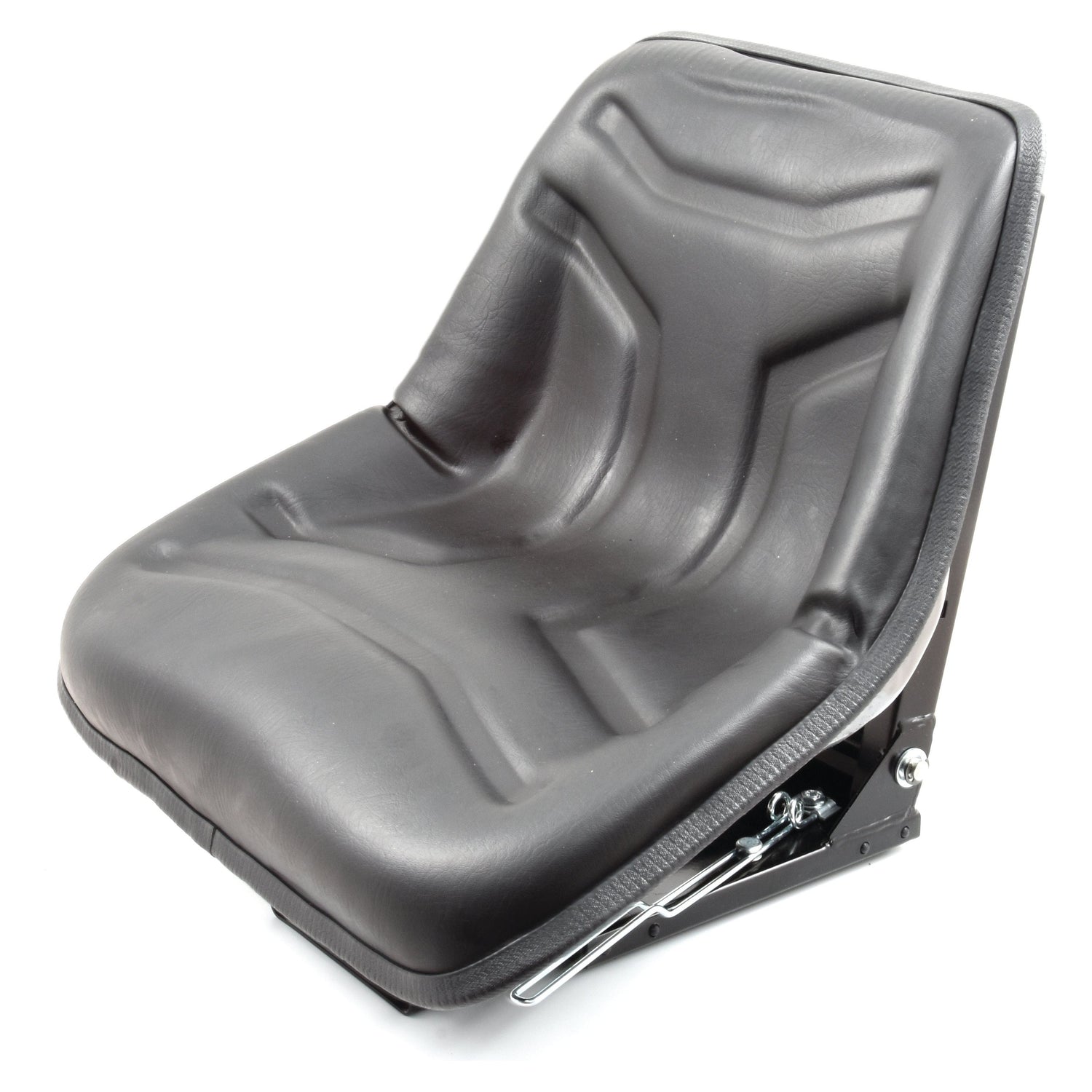 A Sparex Seat Assembly (Sparex Part No.S.29961) in black, featuring a contoured design made from durable plastic with metal brackets on the sides, ideal for machinery or rugged outdoor vehicles.
