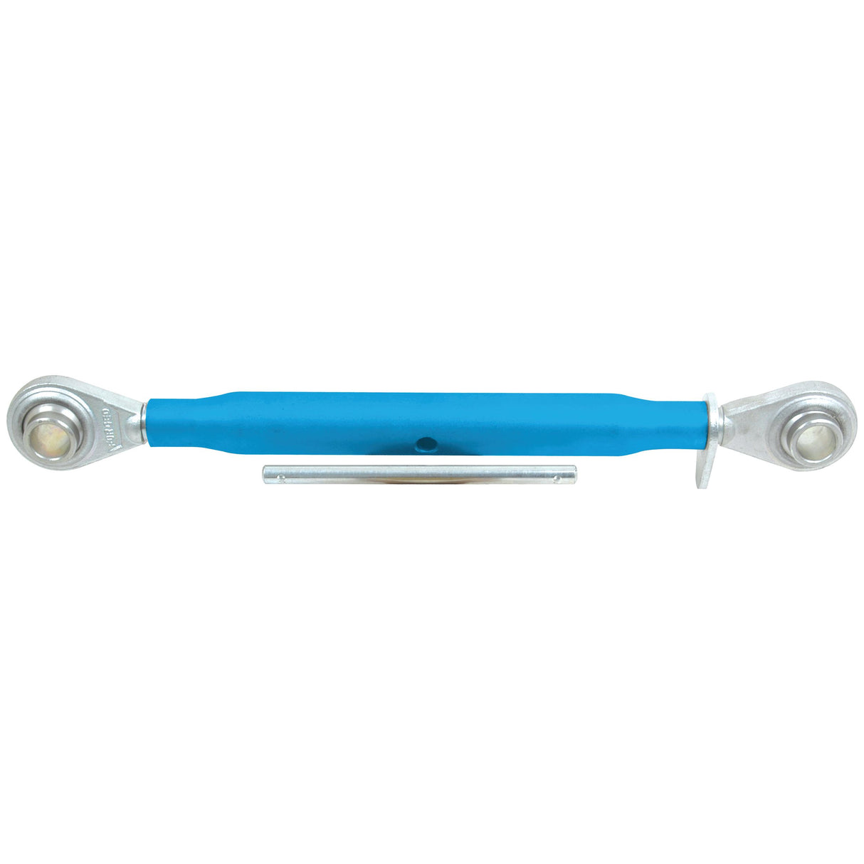 A versatile Top Link (Cat. 1/2) Ball and Ball by Sparex, featuring a blue steel finish with two metal eye bolts on either end and a connecting rod in the middle, boasting a 1 1/8" size with a minimum length of 525mm - S.304.