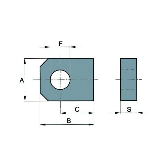 Technical drawing of a rectangular WELD-ON EYE 16MM mechanical component with a central circular hole. Annotations indicate dimensions: A, B, C, F, and S (16MM). Side and front views are displayed. This Sparex part (Sparex Part No.S.31210) corresponds to Tariff Code 8412212090.